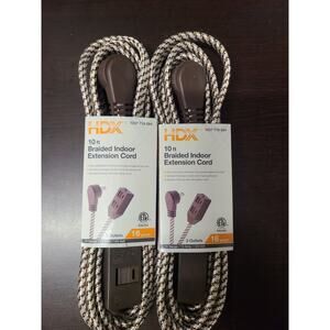 Braided Indoor Extension Cord 10 Ft 3 Outlet 2 Prong 16 Ga Brown White Lot 0f 2